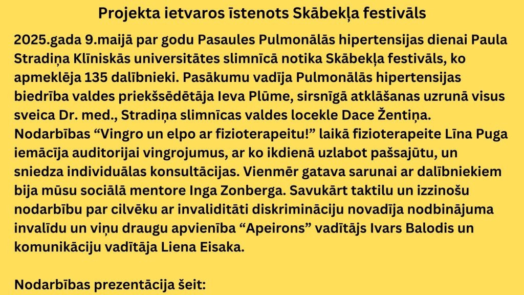 Melns teksts uz dzeltena fona par Skābekļa festivāla norisi